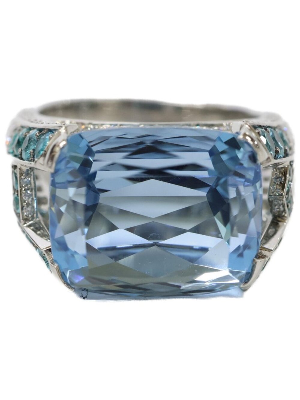 Harry Winston Aquamarine Pave Diamond Logo Ring No 14